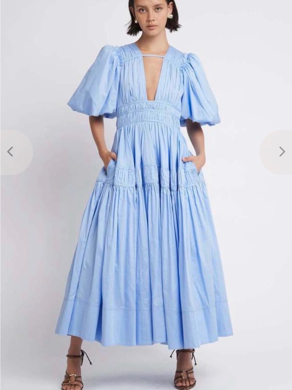 Aje Sky-Blue Puff Sleeve Midi Dress